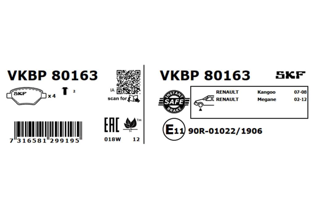 Jogo de 4 pastilhas de travão SKF ref. VKBP 80163